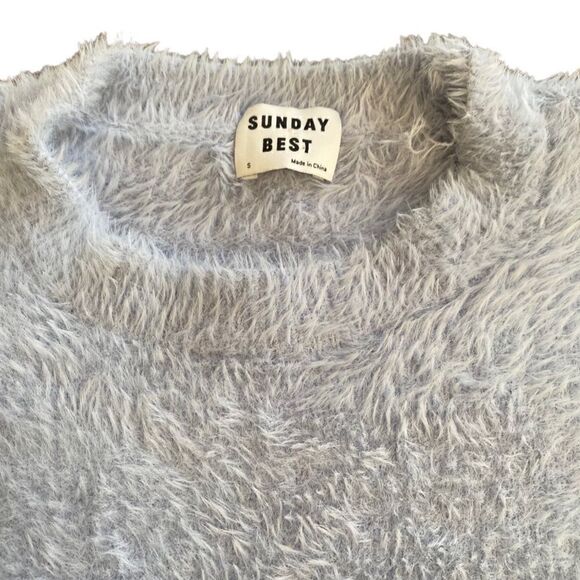 Sunday Best Aritzia Ramona Sweater Blue Small Fuzzy Soft - Picture 3 of 4
